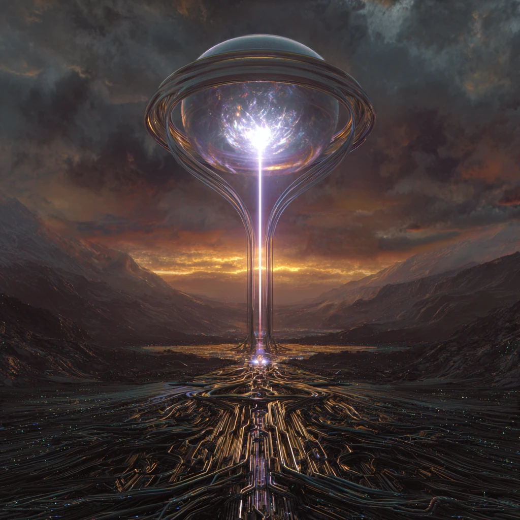 Futuristic altar on an alien world under binary stars