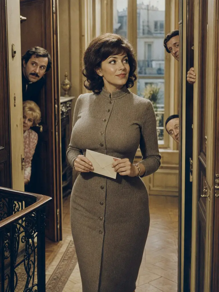 Elegante scena cinematografica con una sensuale donna in stile francese