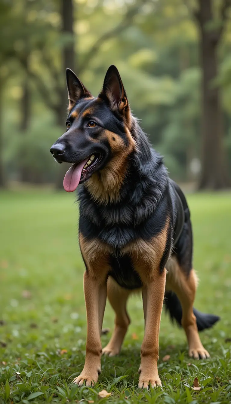 Alert german shepherd standing on green grass in park