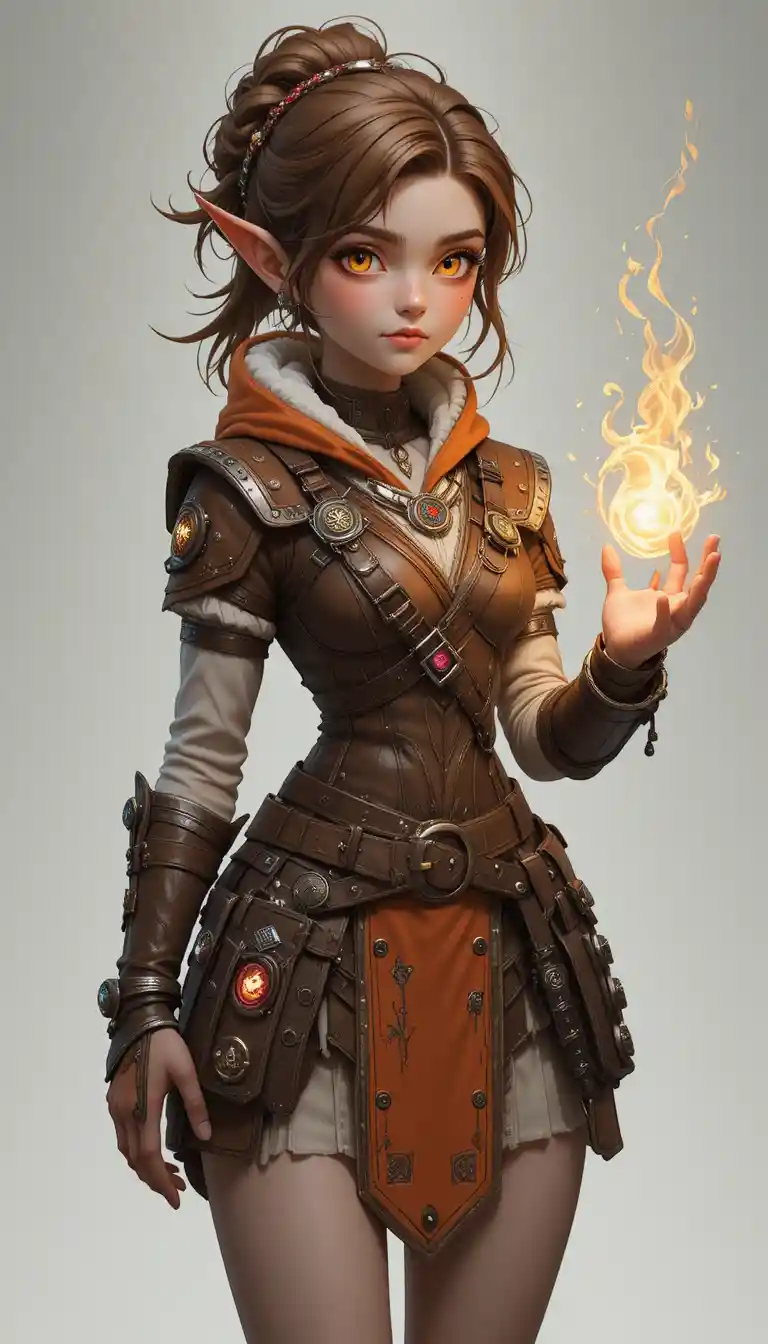 Young gnome mage girl with glowing runes and tools