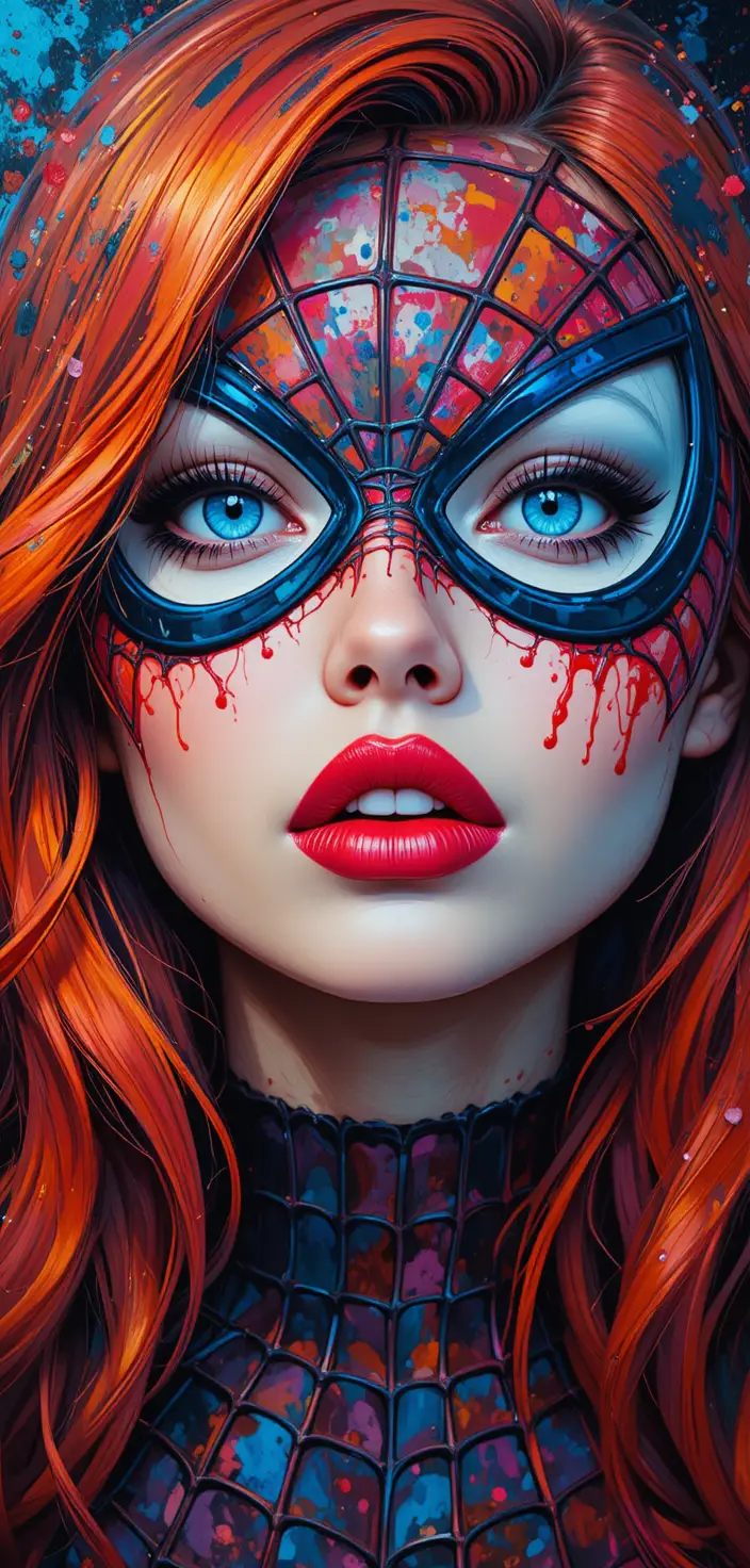 Colorful close up painting of a girl in a mask