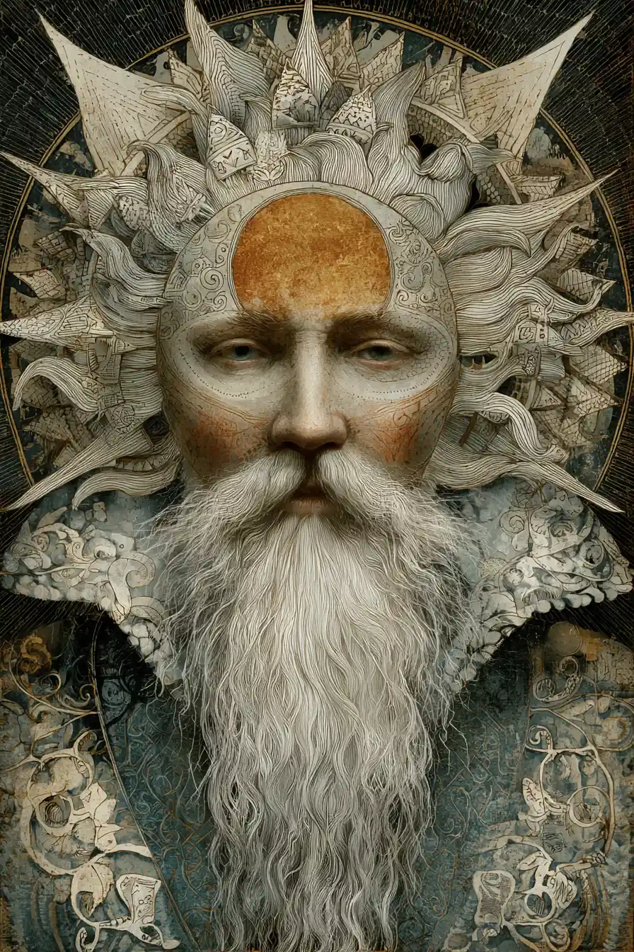 Slavic sun god mythological figure in mystical surreal style