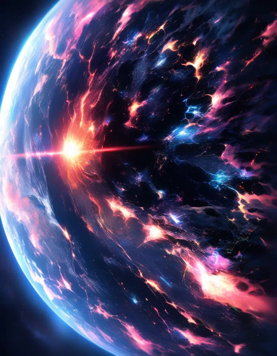 Earth from orbit forming a colossal staring human face