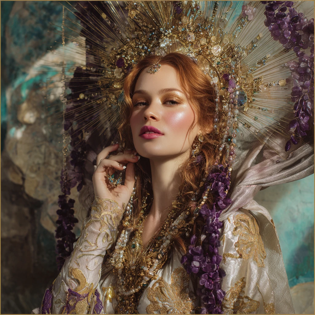 Aurora goddess rising in flowing silk and celestial light