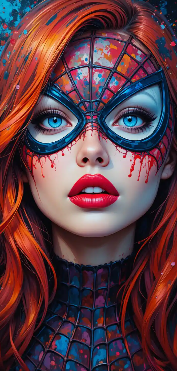 Colorful close up painting of a girl in a mask
