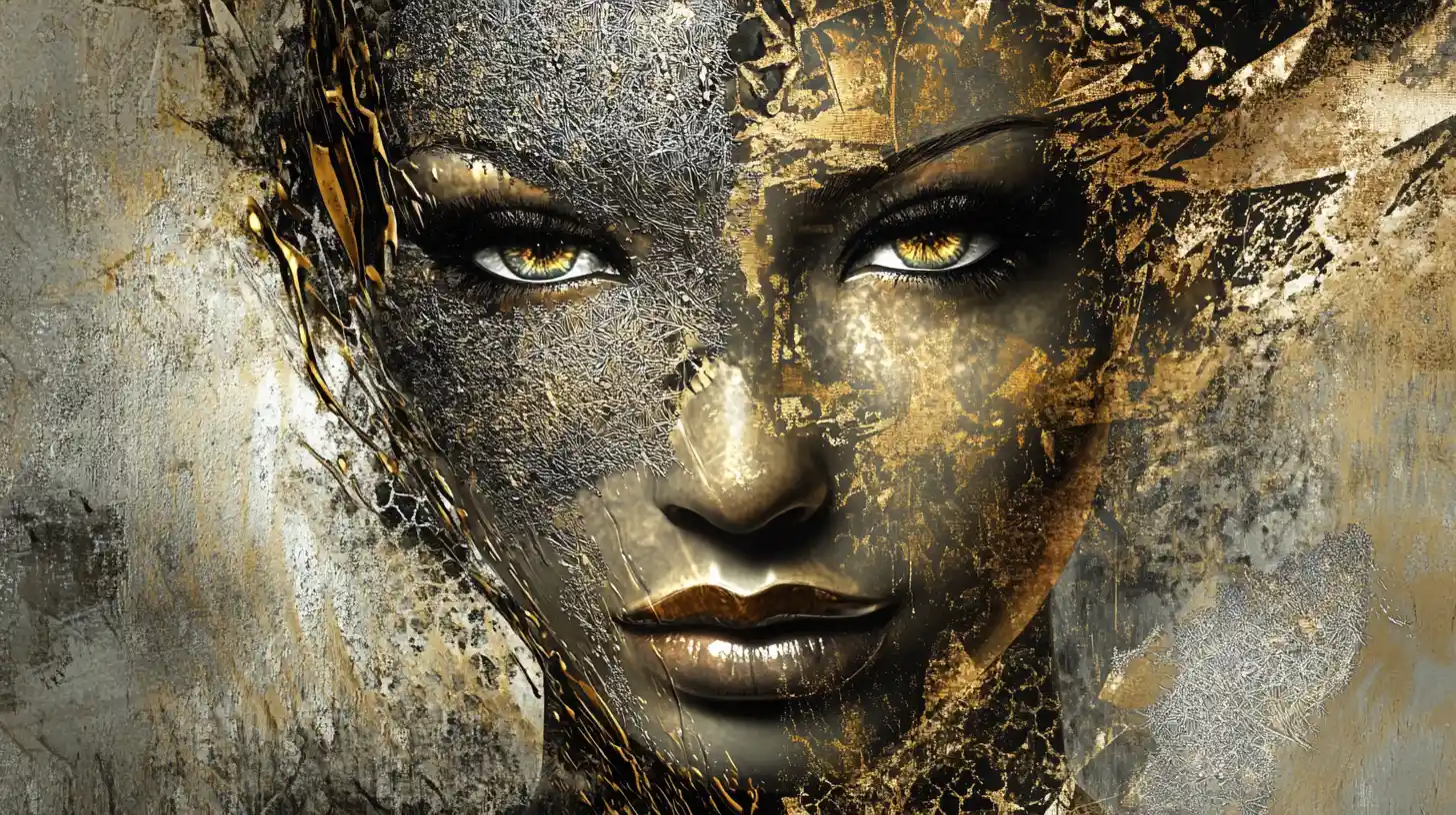 Surreal Cubist Woman Portrait With Glowing Intense Gaze