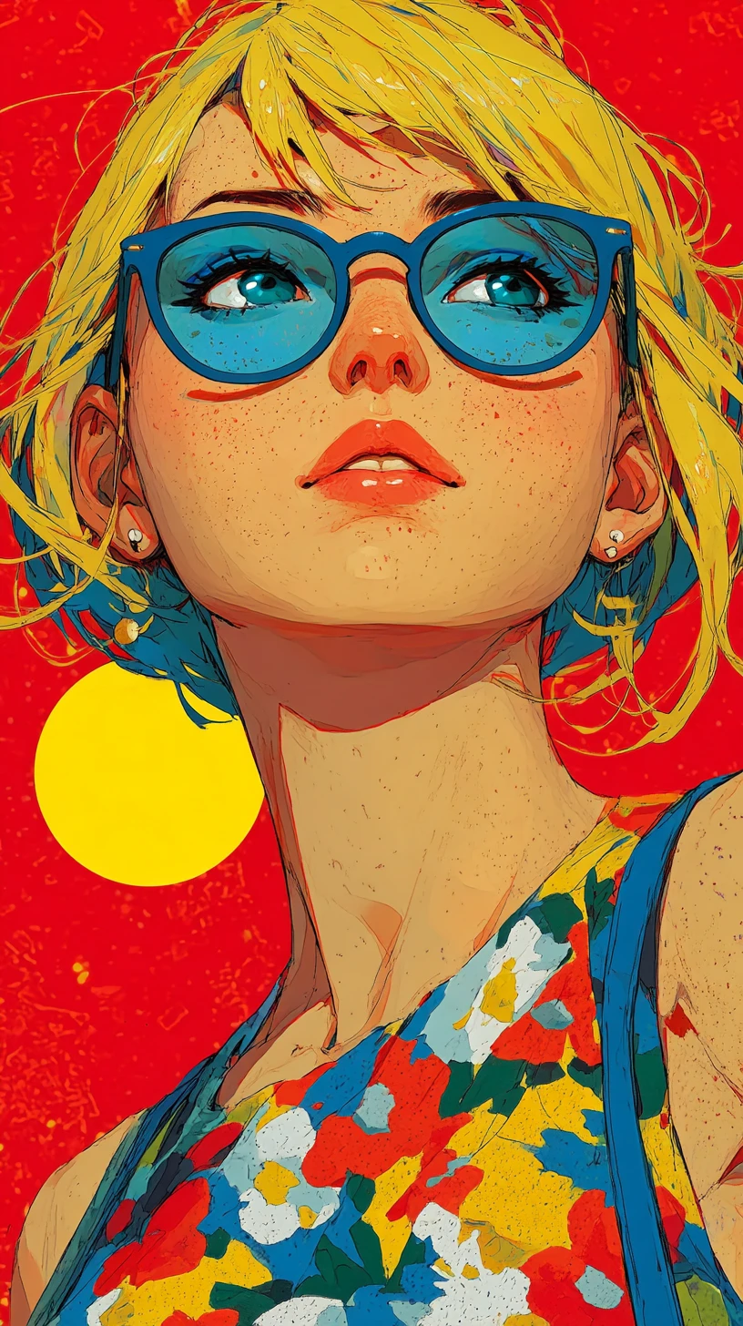 Retrato colorido de una chica rubia con gafas