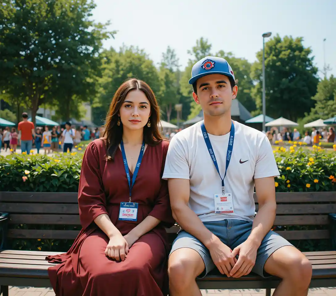 Man and woman sitting together on a park bench