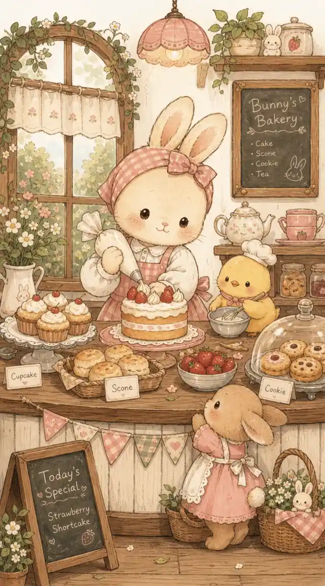 Whimsical pastel illustration with cozy storybook aesthetic