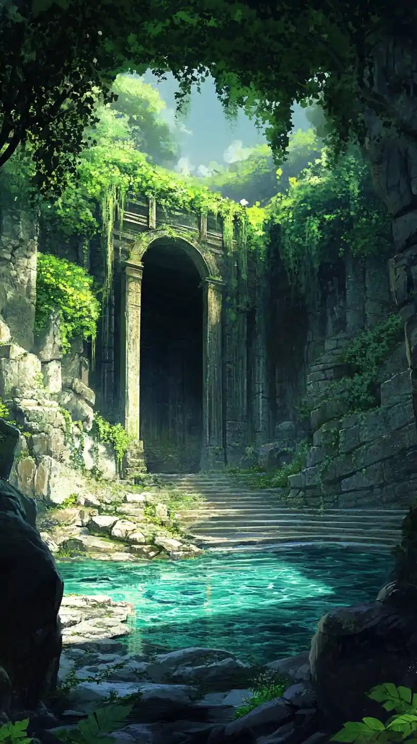 Anime view of the Amnoon Oasis fantasy desert landscape