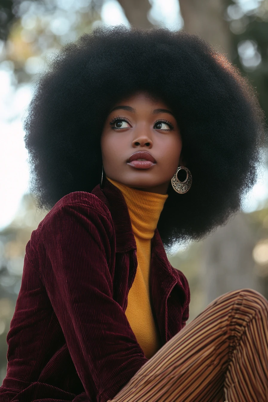 Contemplative young Black woman in 1960s outdoor portrait
