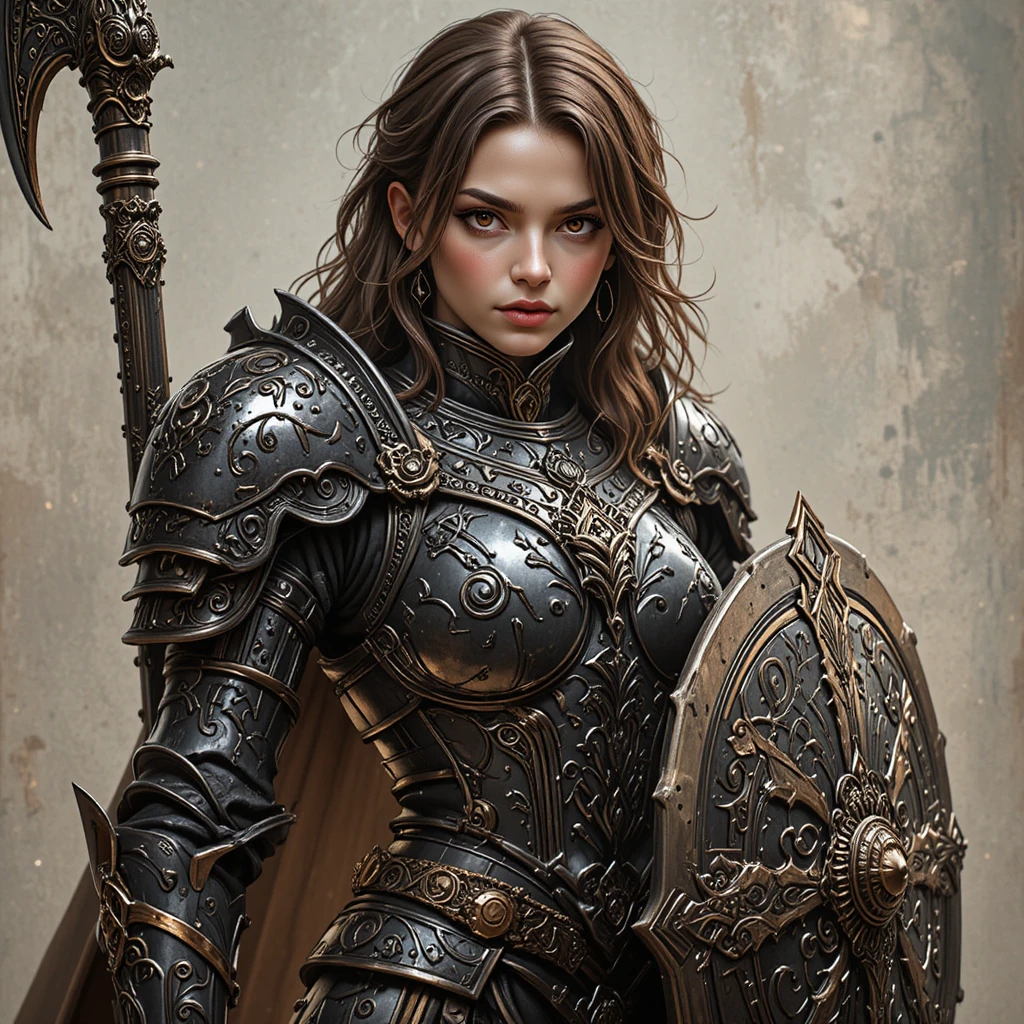 Armored fantasy artificer with mace and glowing magic shield