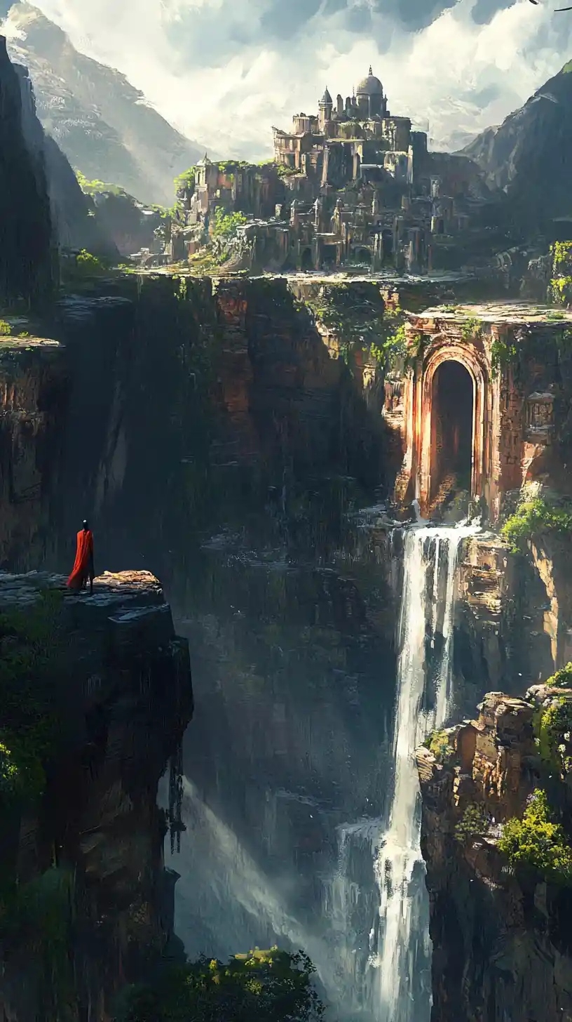 Anime view of a fantasy oasis landscape in the desert
