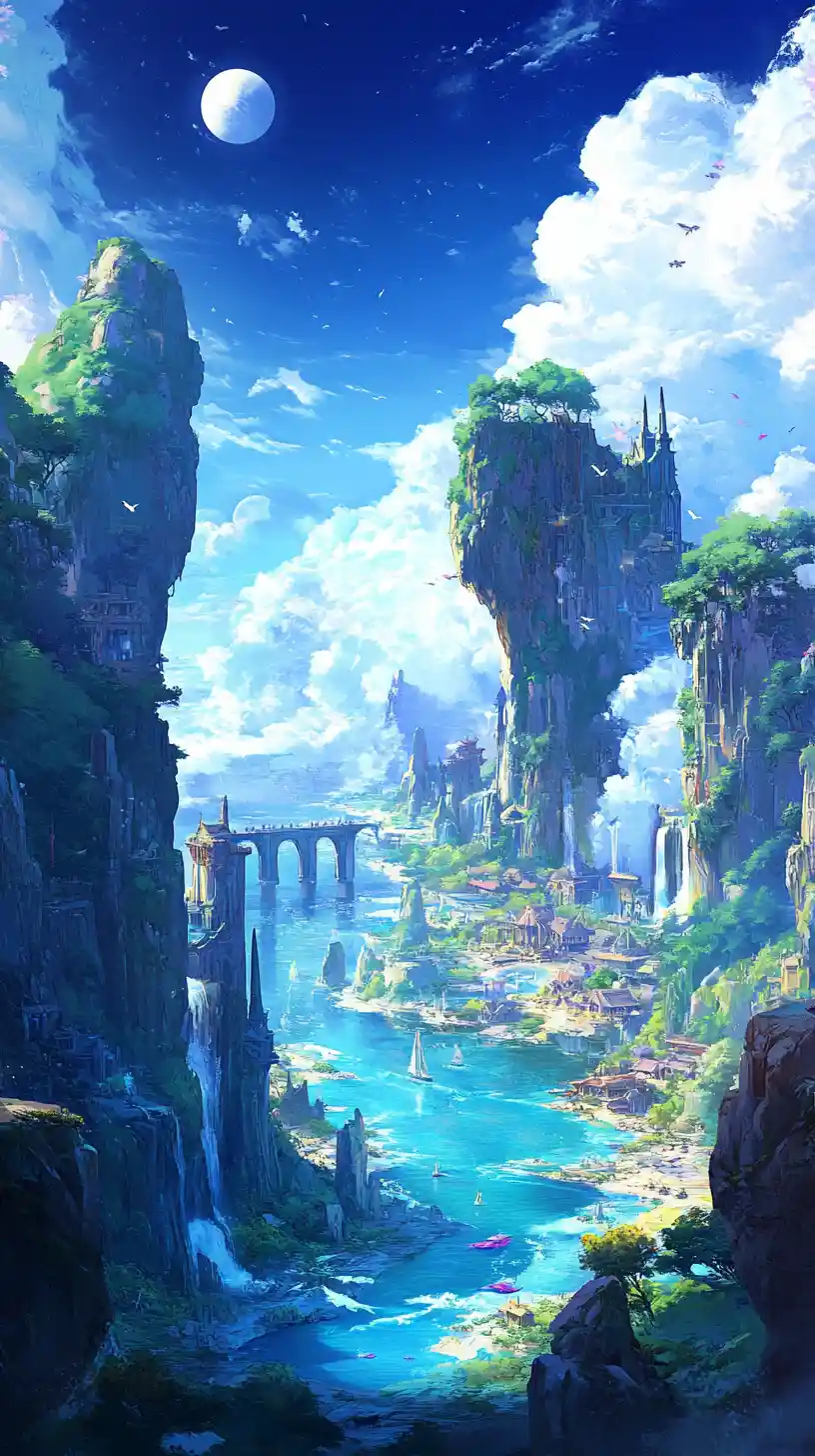 Fantasy Cavalon landscape in detailed anime illustration