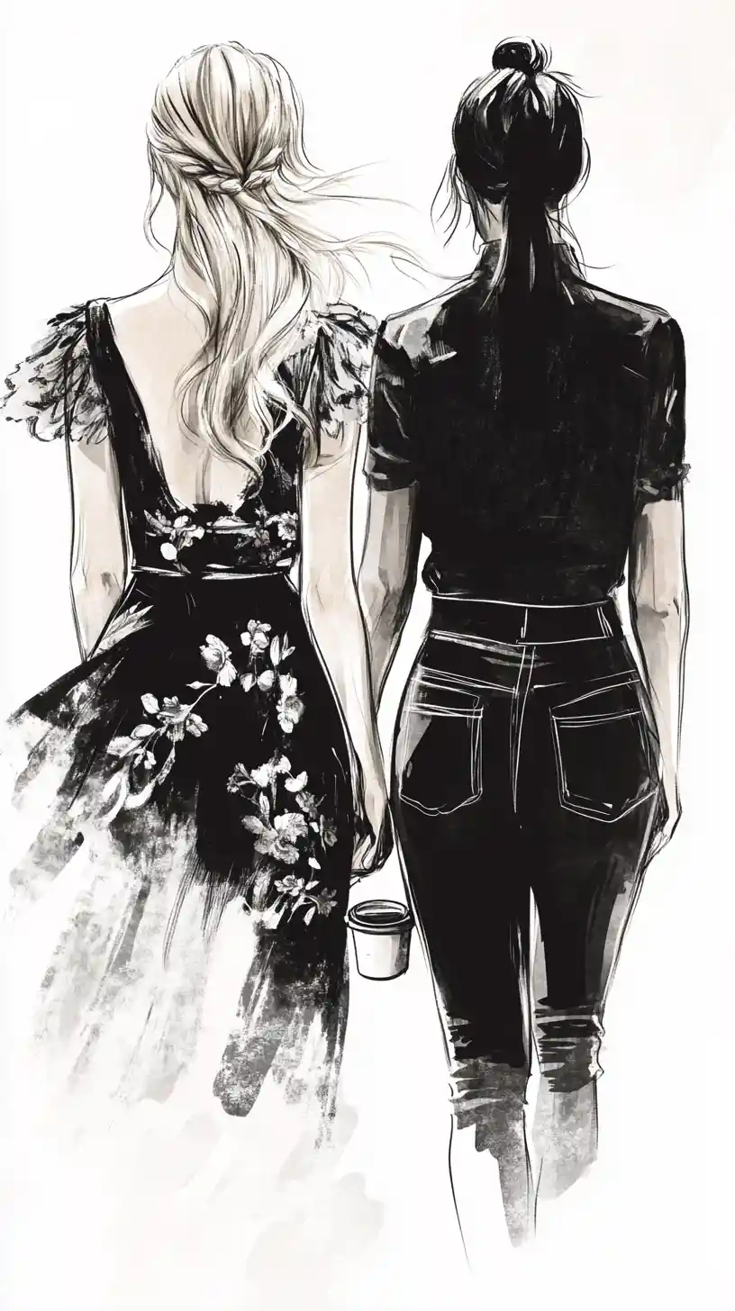 Two stylish women holding hands on a Paris street