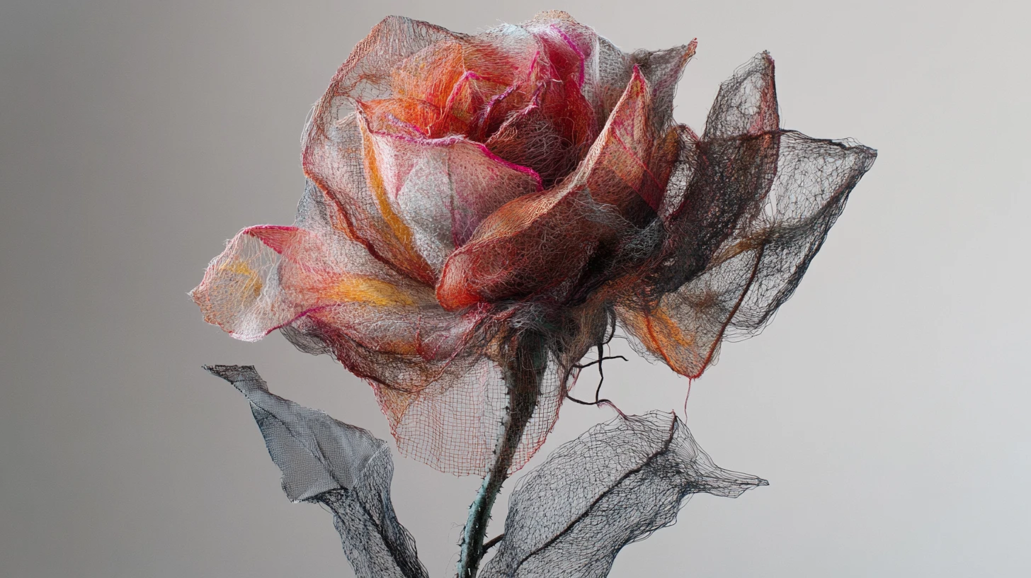Ethereal Rose Silhouette Formed From Layered Textiles