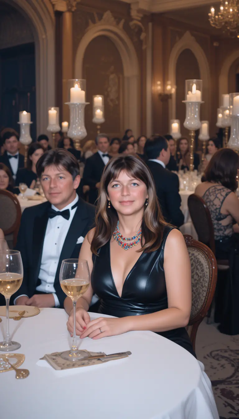 Elegant woman at formal dinner with wine and candles