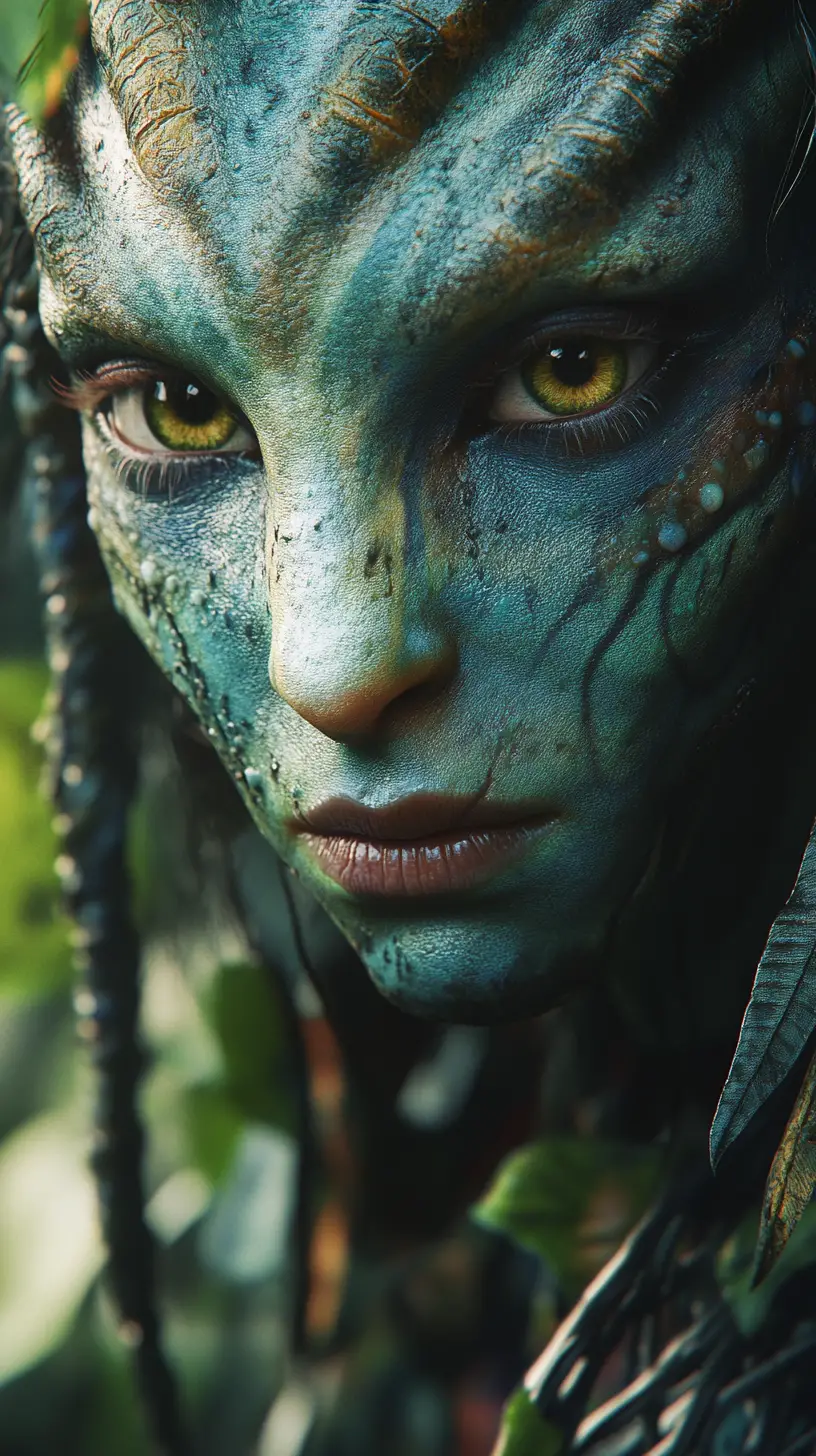 Close up cinematic portrait of an alien woman in another world