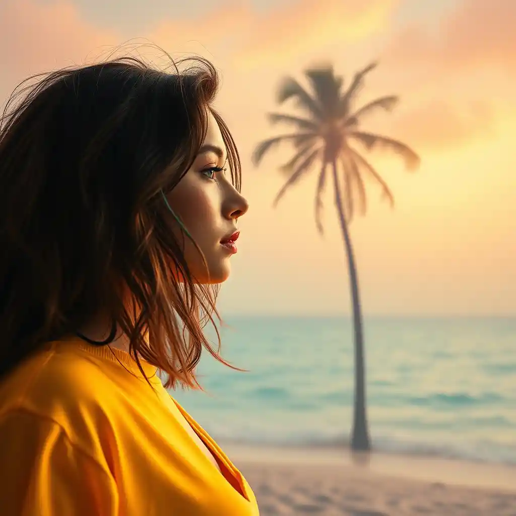 Relaxed portrait of a young woman on a sunny beach