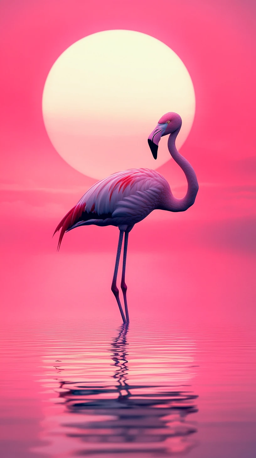 Flamenco solitario sobre cresta de salina en un horizonte resplandeciente