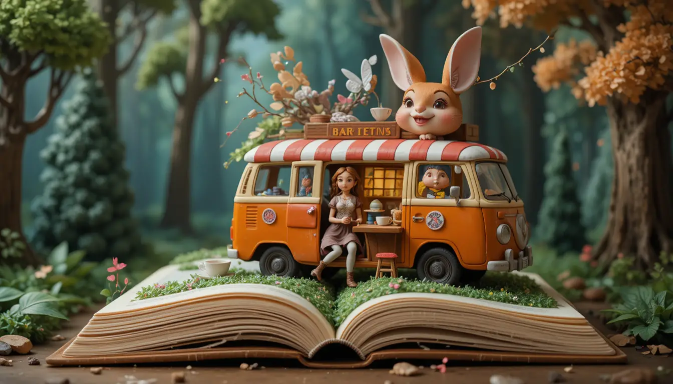 Magical clay landscape emerging from an open storybook