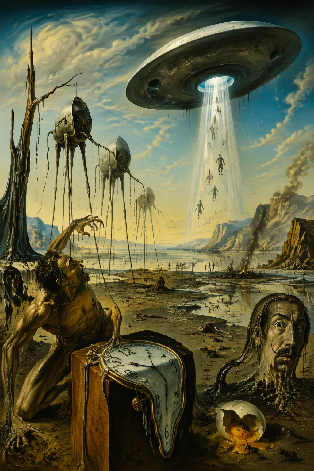 Surreal alien arrival on Earth in a Daliesque vision