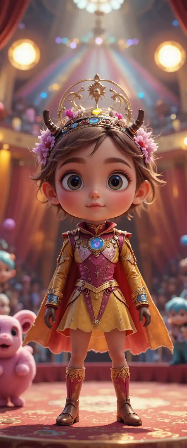 Cute 3d girl hero in a colorful digital circus world