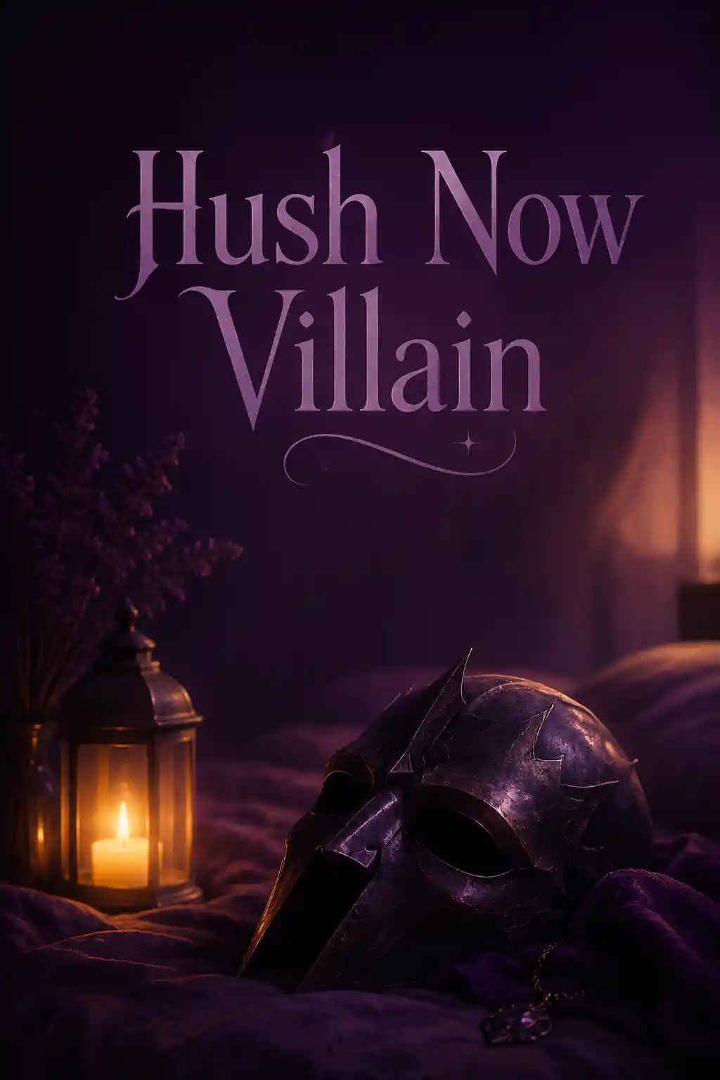Minimalist purple title cover for Hush Now Villain