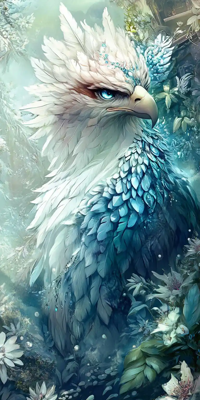 Mystical eagle in a luminous fantasy garden landscape