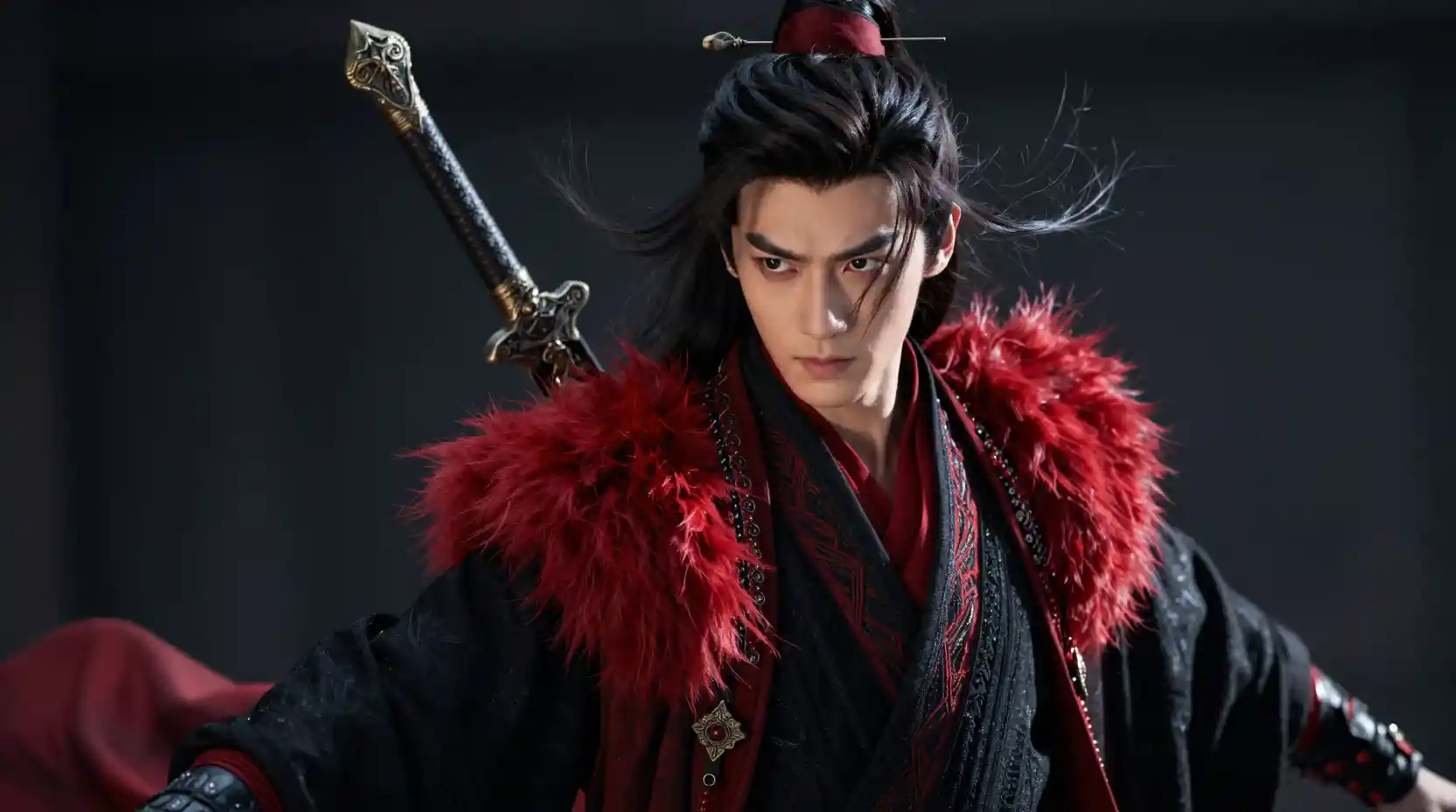 Young Chinese swordsman in dramatic cinematic portrait