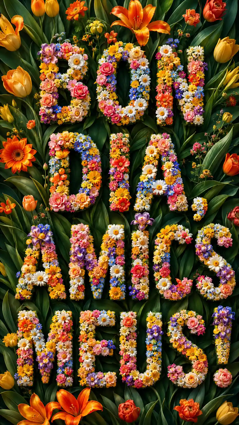 Floral typography greeting in bright digital painting style