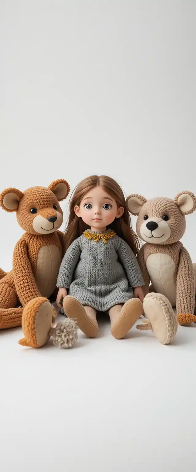 Four stuffed toy animals in a simple studio front view