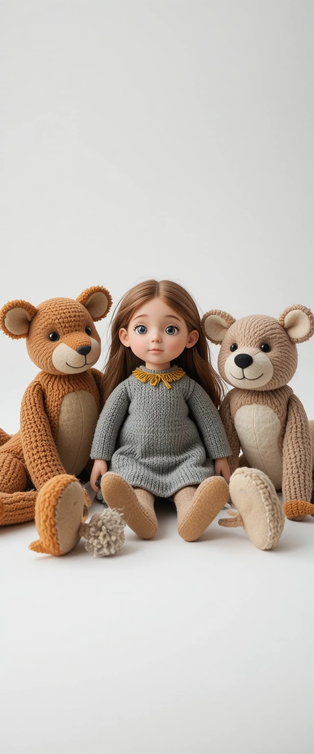 Four stuffed toy animals in a simple studio front view