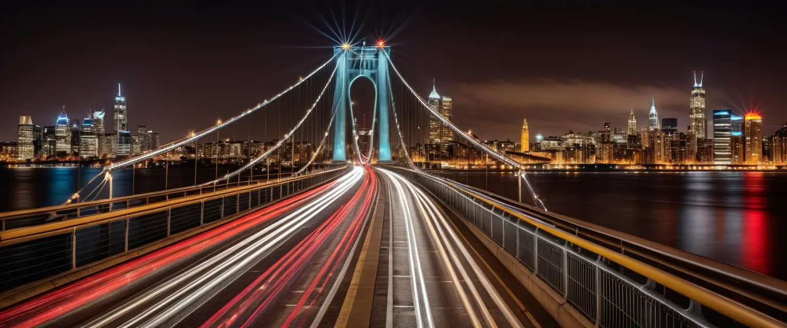 Long exposure view of a modern bridge over city river