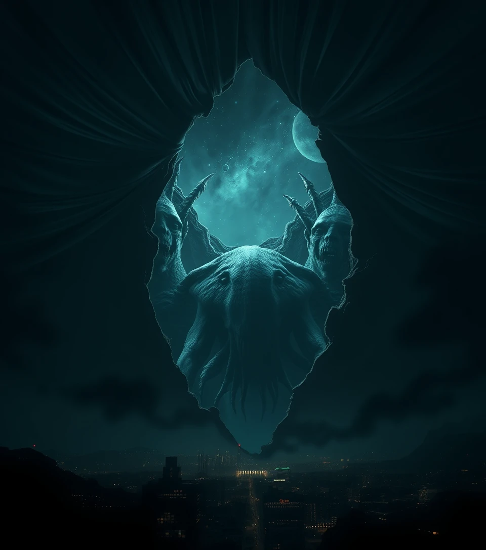 Night Sky Torn Open To Reveal Vast Cosmic Entities