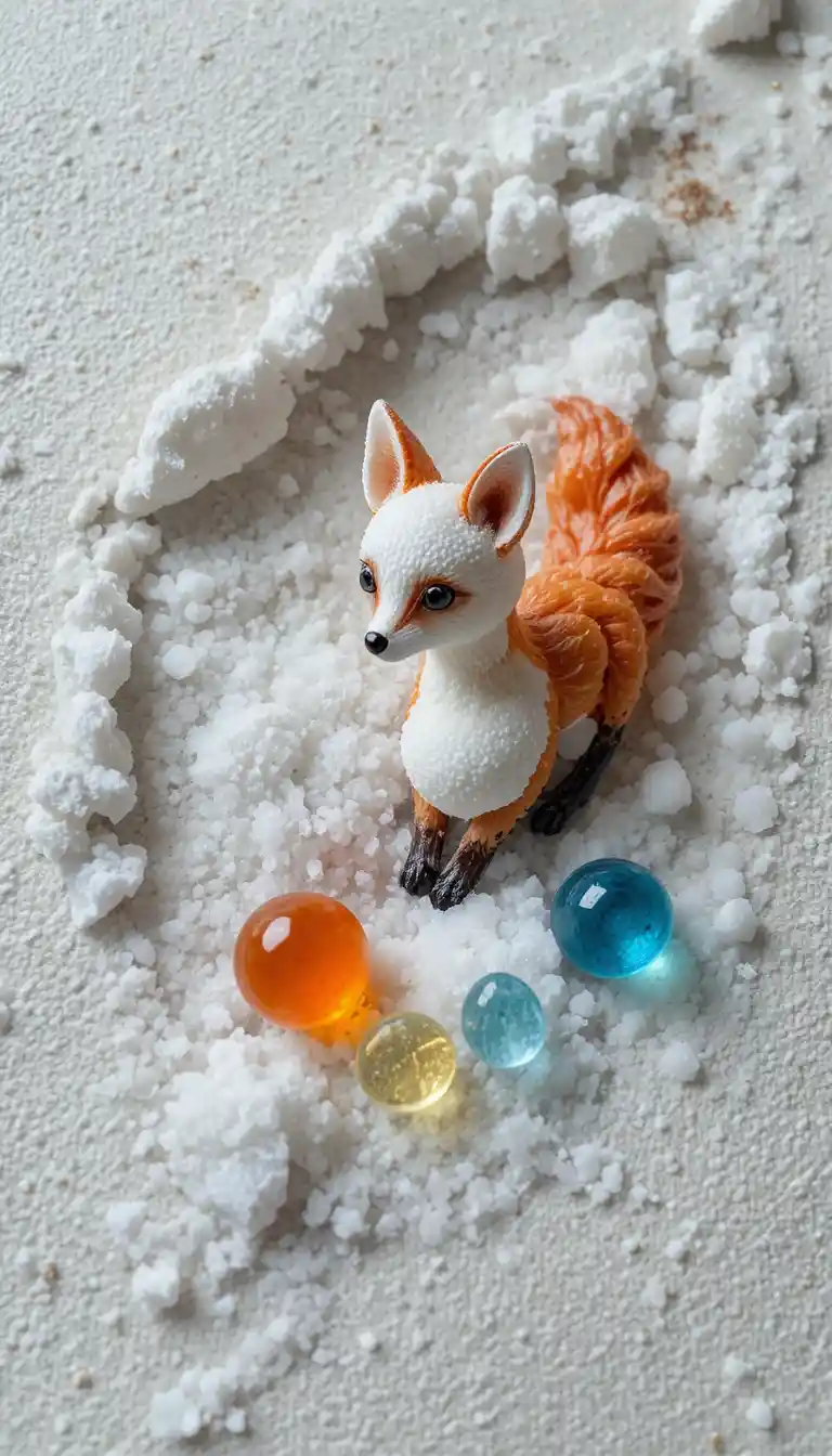 Macro top view of tiny salt and paper sculpture