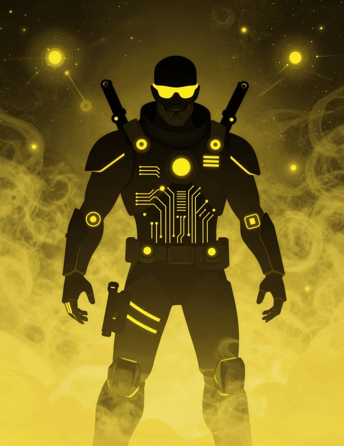 Futuristic sci fi man with neon claws and pistols