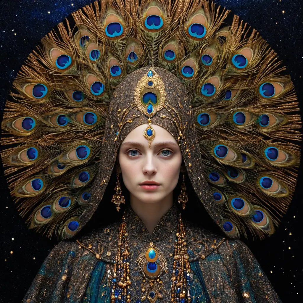 Ritratto di donna che si dissolve in motivi celestiali e ornamentali