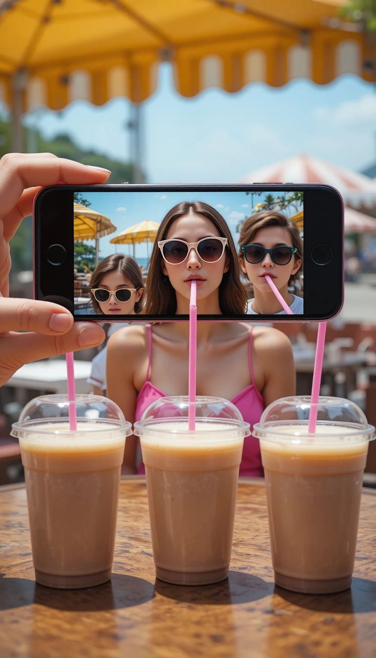 Milkshakes And Family Phone Portrait Optical Illusion