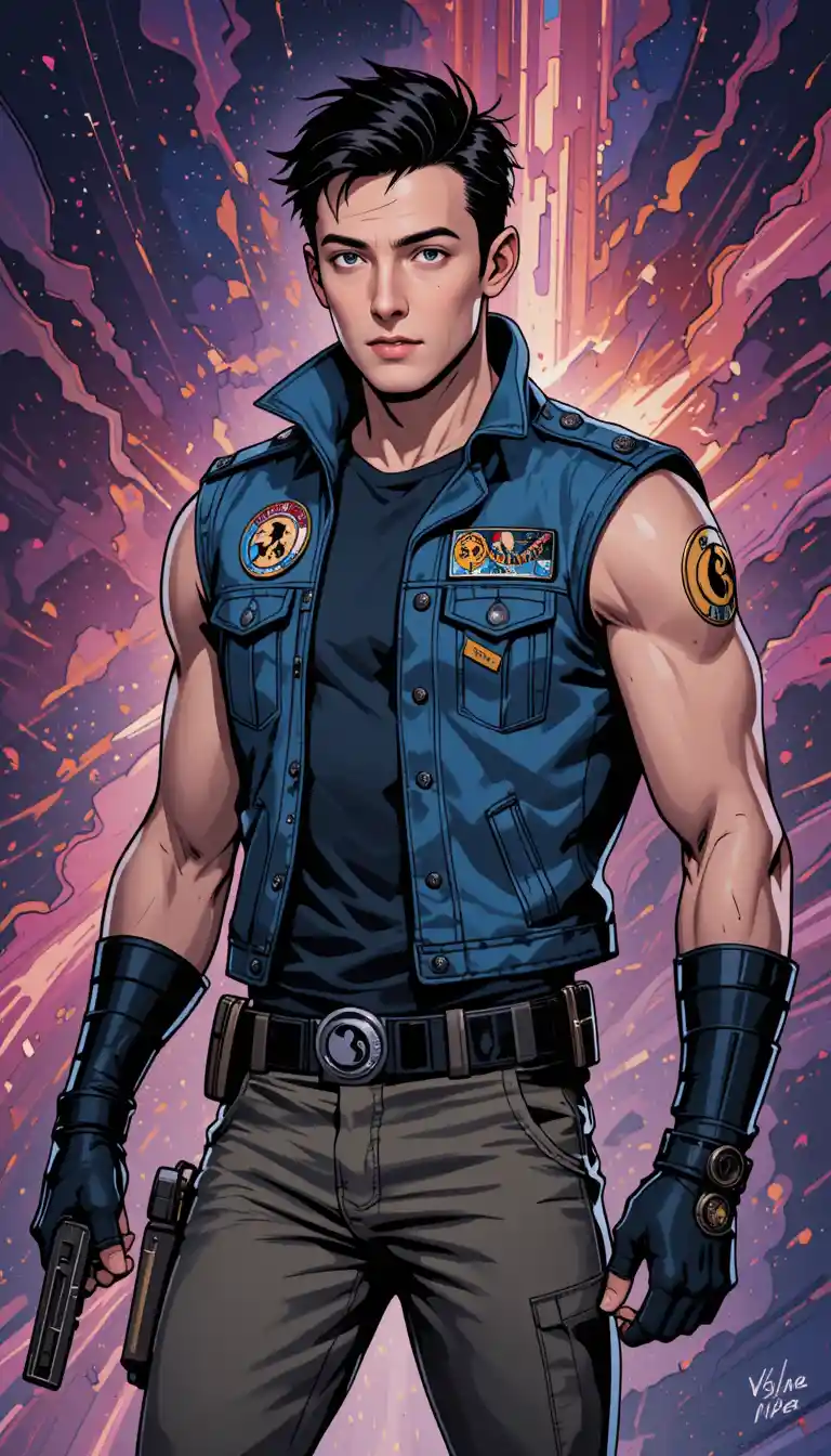 Rogue hero in tactical gear with laser pistol and knife