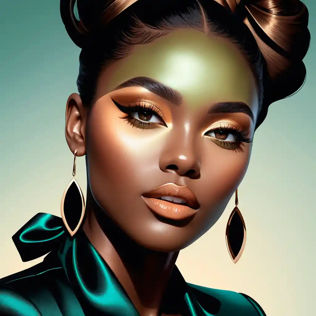 Stylized portrait of a confident black woman with glossy makeup