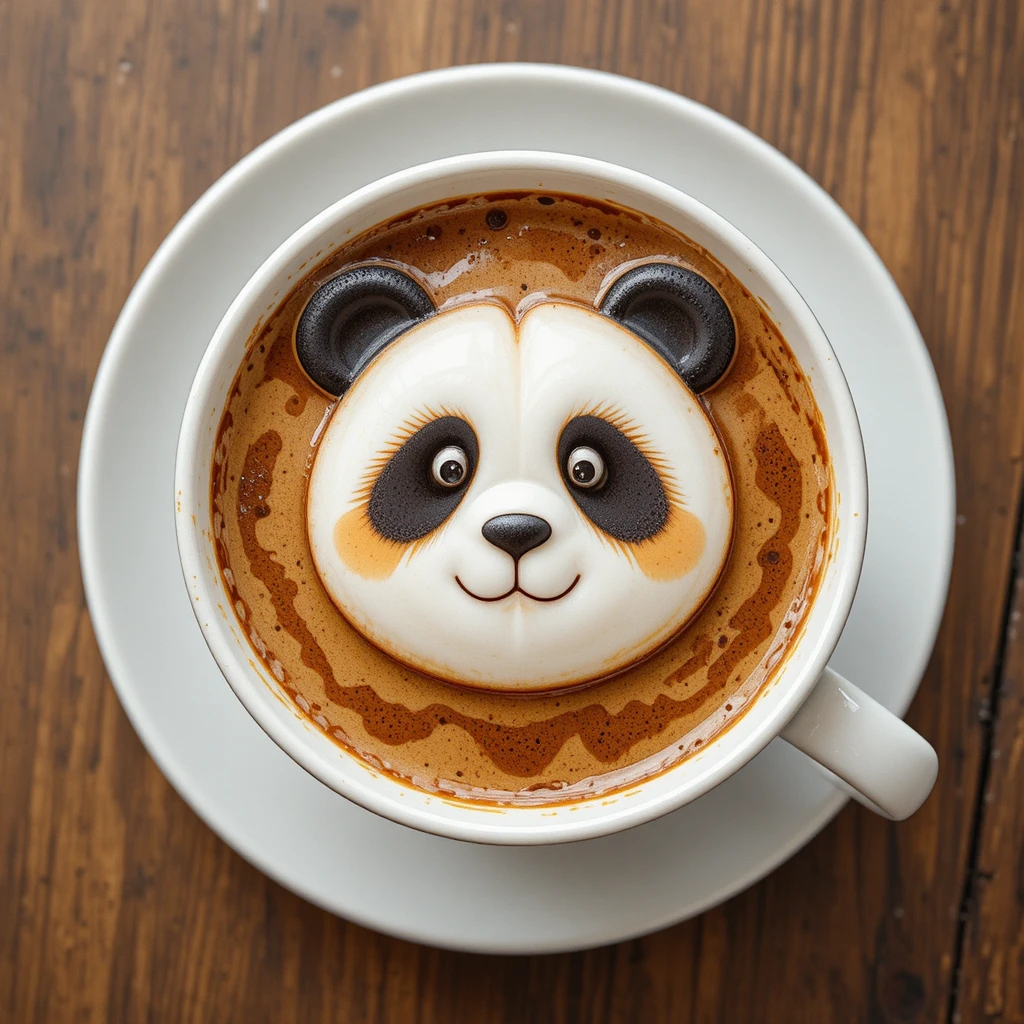 Cute panda latte art in a watercolor coffee illustration
