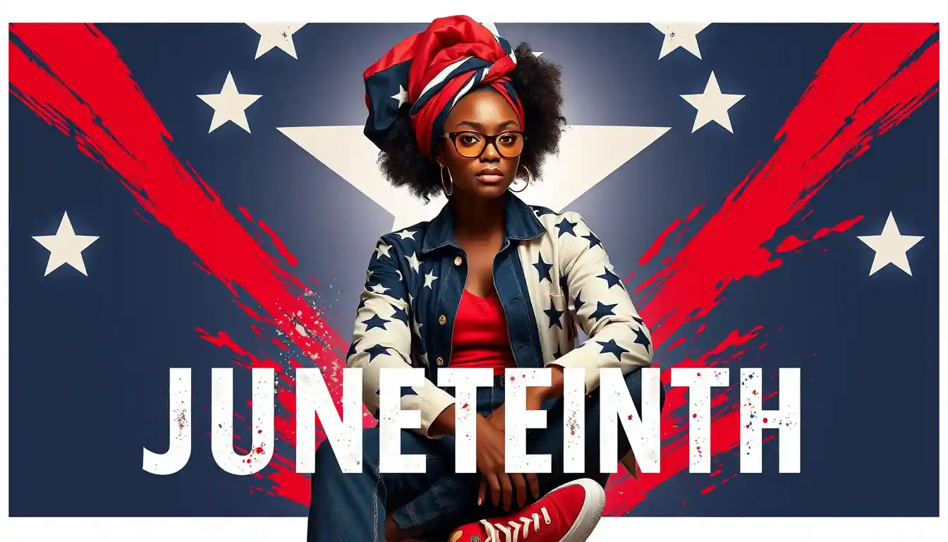 Confident black woman in Juneteenth fashion poster art