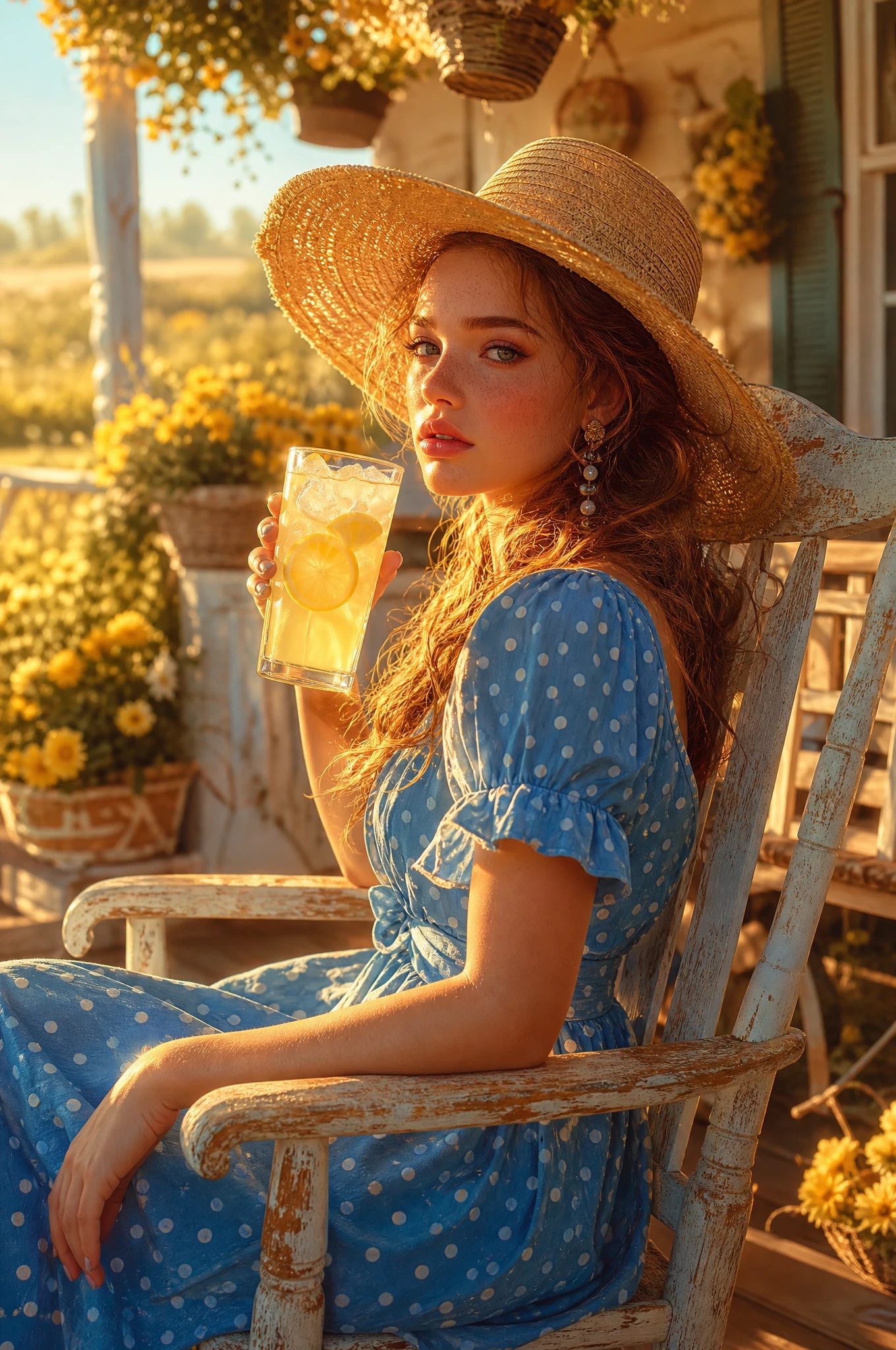 Young woman relaxing with lemonade on a sunny porch