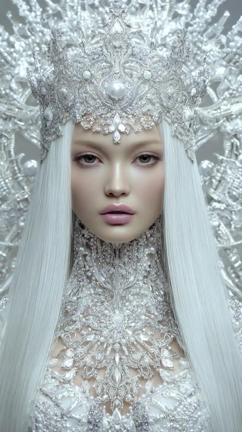 Fantasy pearl queen portrait with diamond crown and gown