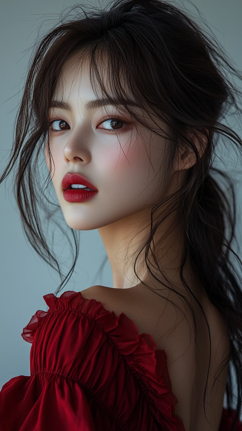 Korean beauty portrait with soft blurred semimatte lips