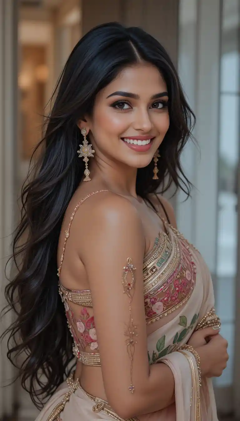 Elegant Indian woman smiling with confident graceful pose