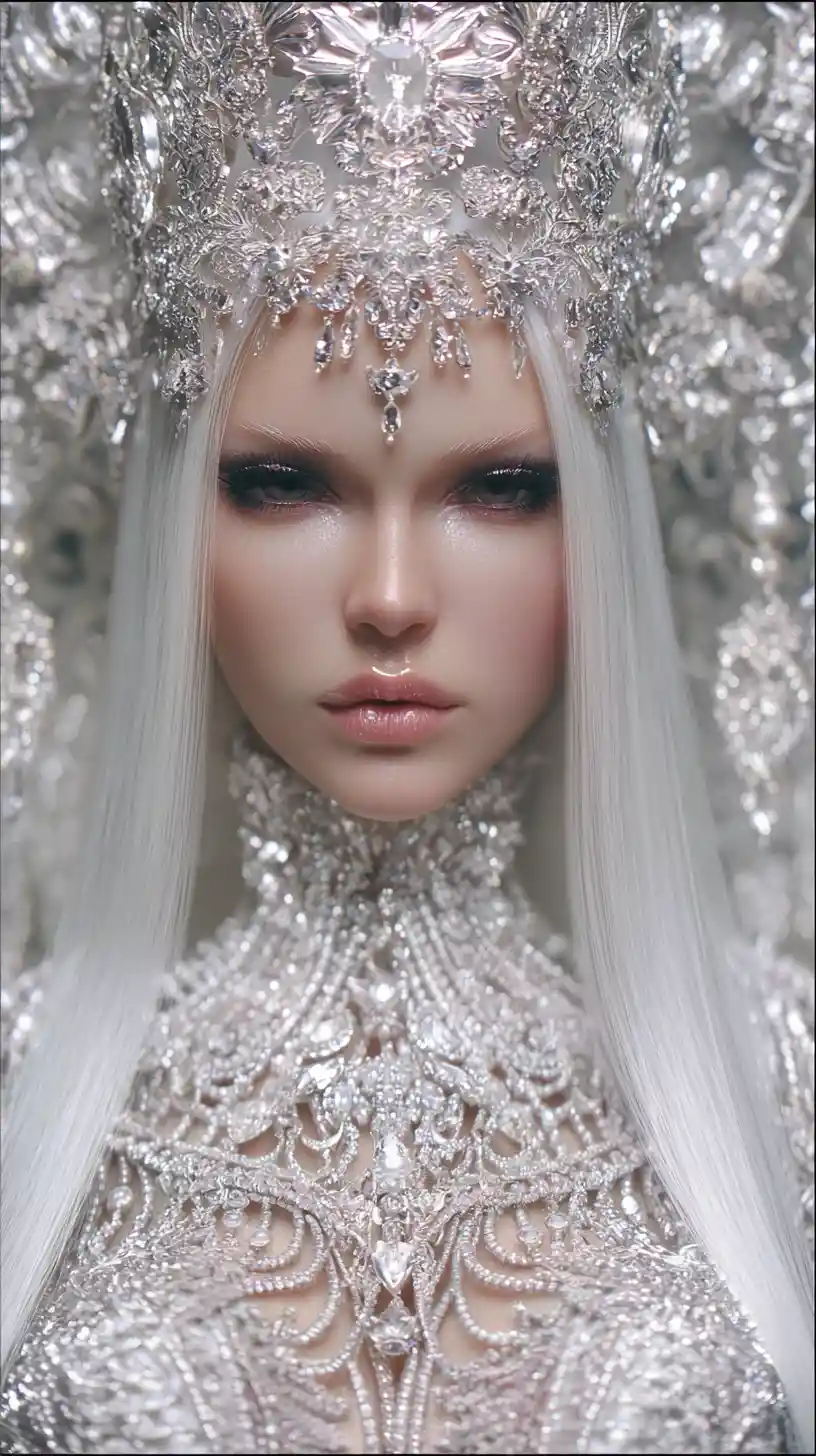 Fantasy pearl queen portrait with diamond crystal crown
