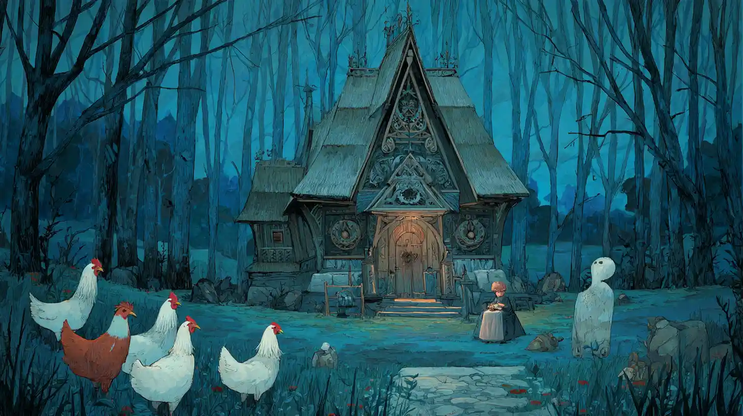 Witch Hut On Chicken Legs In A Dark Enchanted Forest