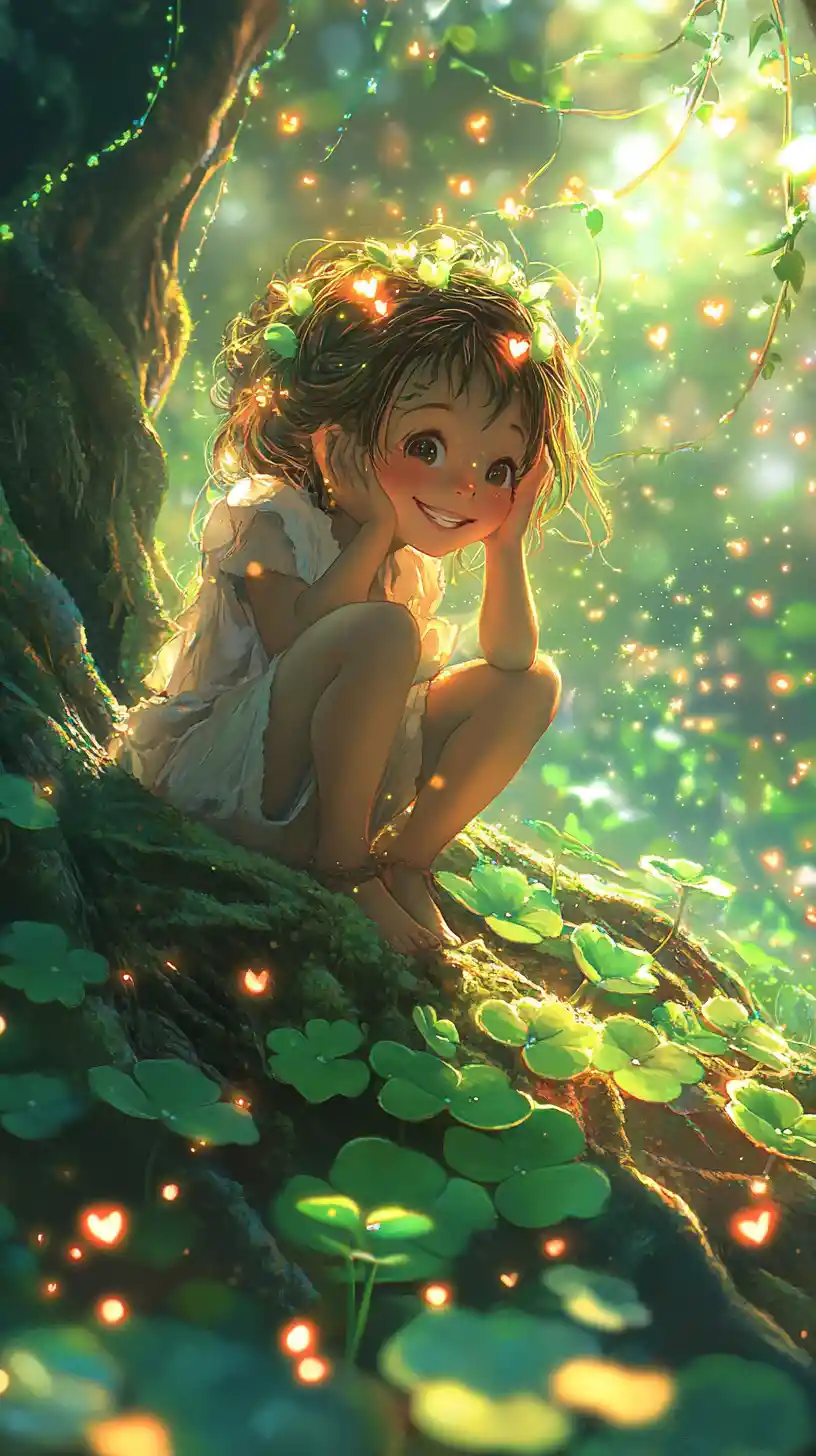 Cute girl posing playfully on an old tree root